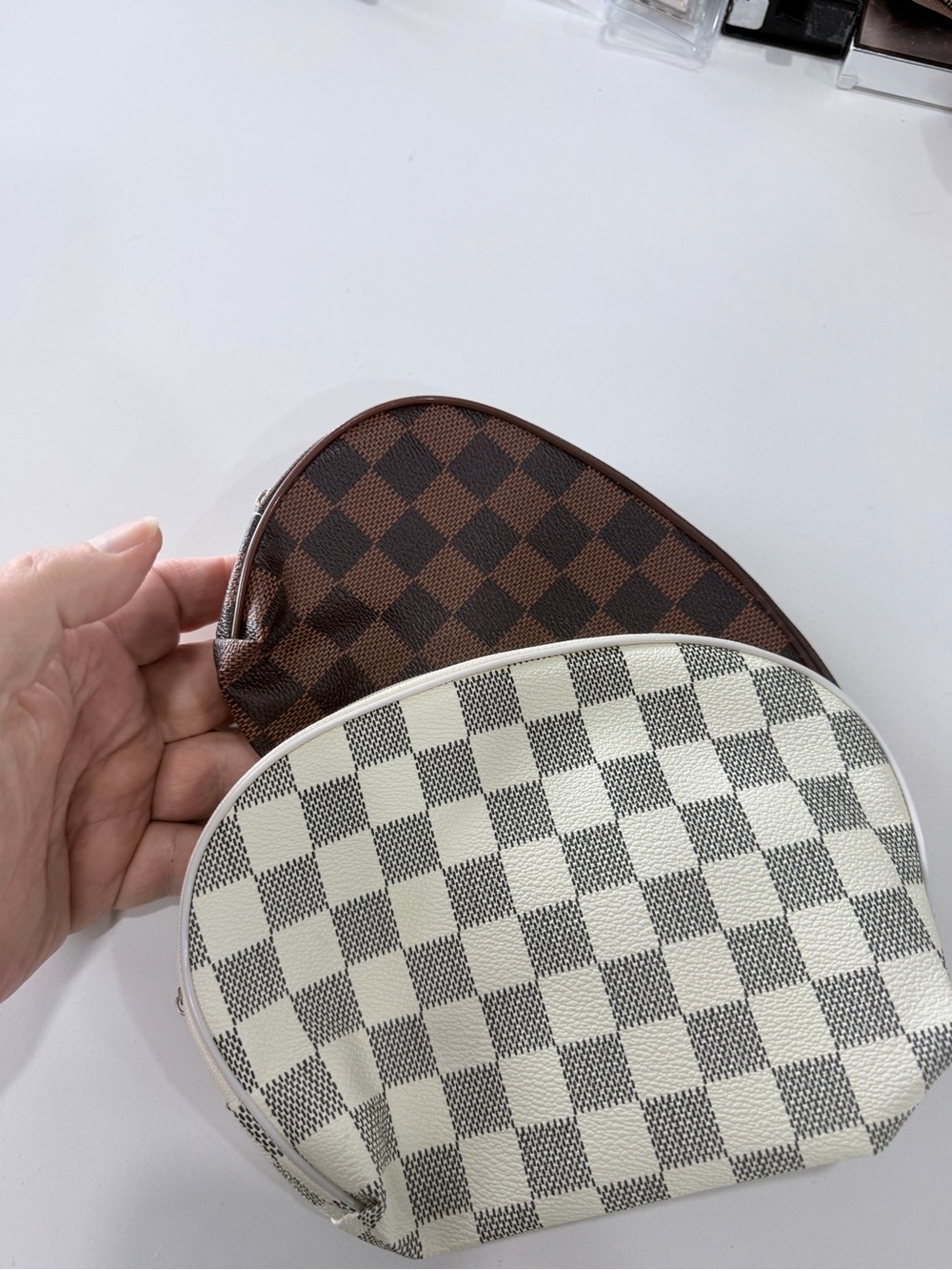 Checkerboard Cosmetic Pouch Duo - Brown & White - Picture 5 of 5